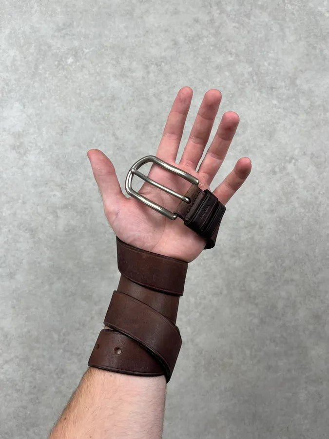 2000s Prada Brown Leather Minimalist Belt aNSaZNh 1