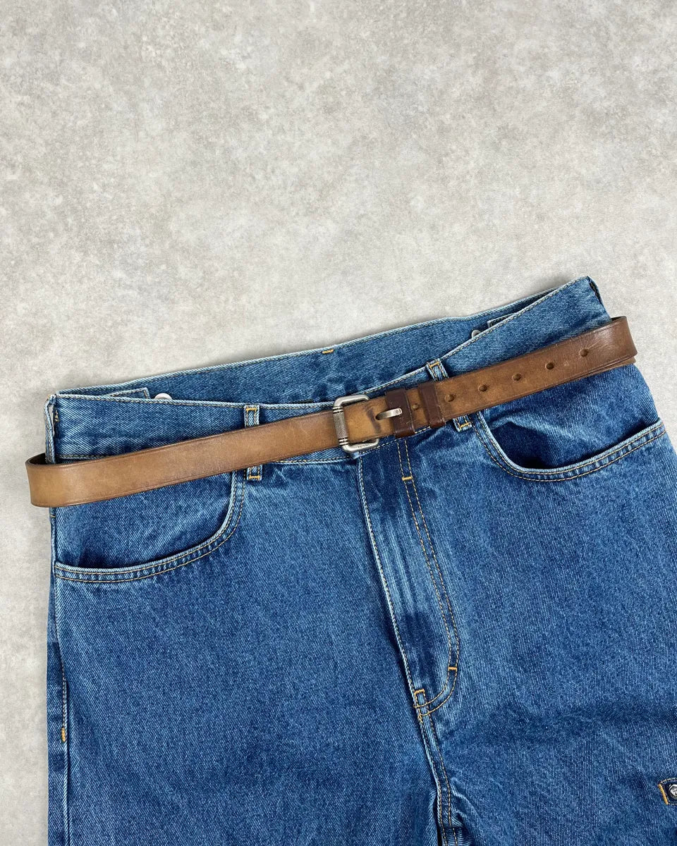 2000s Prada Brown Leather Minimalist Belt WfgPPvA 0
