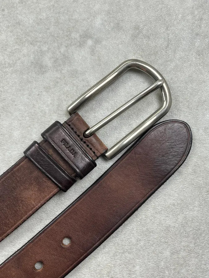 2000s Prada Brown Leather Minimalist Belt aNSaZNh 4