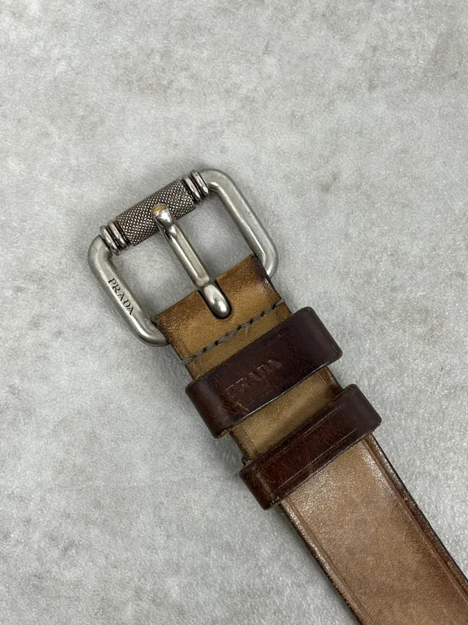 2000s Prada Brown Leather Minimalist Belt WfgPPvA 4