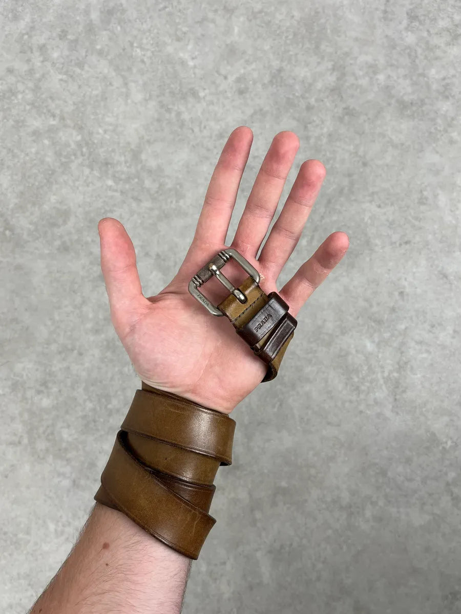 2000s Prada Brown Leather Minimalist Belt WfgPPvA 1