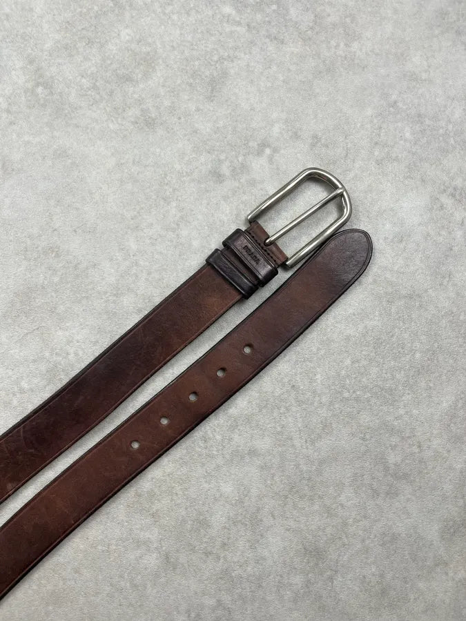 2000s Prada Brown Leather Minimalist Belt aNSaZNh 5