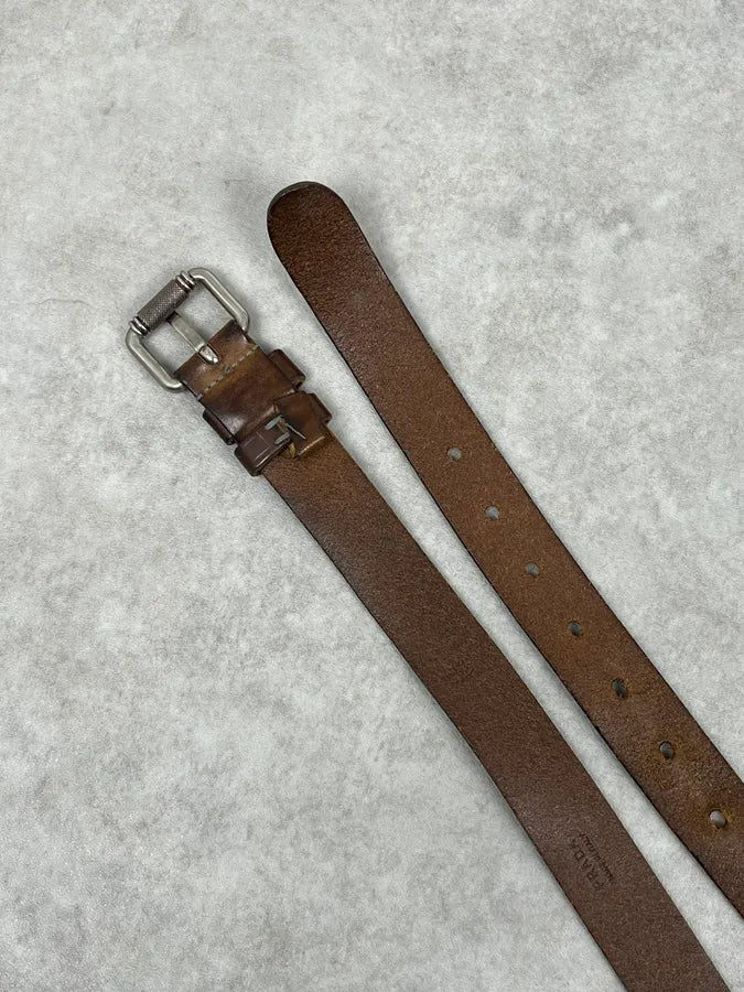 2000s Prada Brown Leather Minimalist Belt WfgPPvA 3