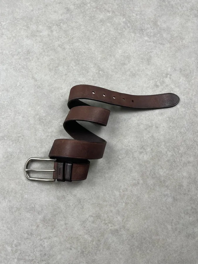 2000s Prada Brown Leather Minimalist Belt aNSaZNh 2
