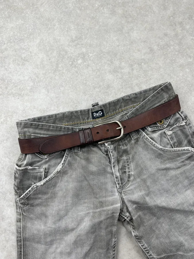 2000s Prada Brown Leather Minimalist Belt aNSaZNh 0