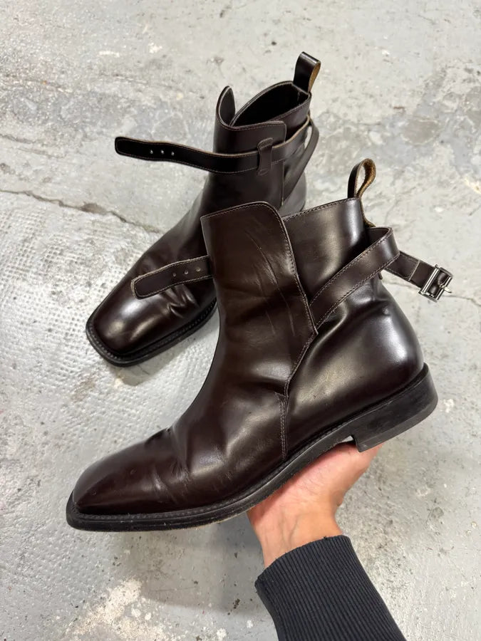 2000s Prada Brown Leather Minimalist Boots JtoswQQ 1
