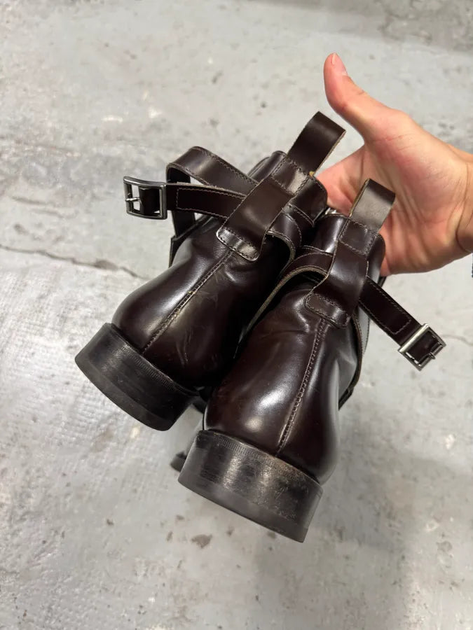 2000s Prada Brown Leather Minimalist Boots JtoswQQ 2