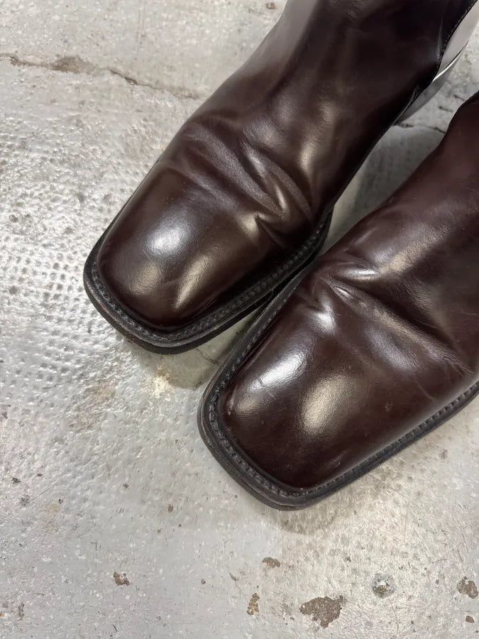 2000s Prada Brown Leather Minimalist Boots JtoswQQ 3