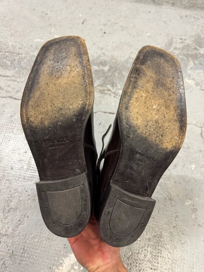 2000s Prada Brown Leather Minimalist Boots JtoswQQ 6