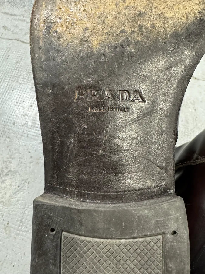 2000s Prada Brown Leather Minimalist Boots JtoswQQ 7