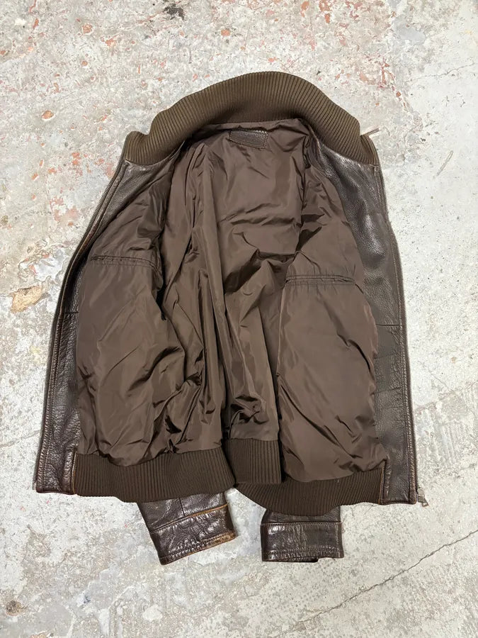 2000s Prada Brown Leather Premium Jacket dYTsZRX 7