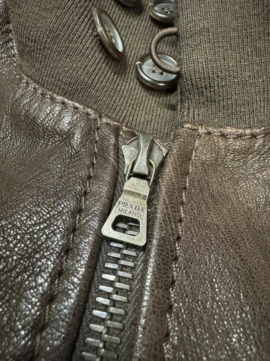 2000s Prada Brown Leather Premium Jacket (M/L) ClwexiS 10