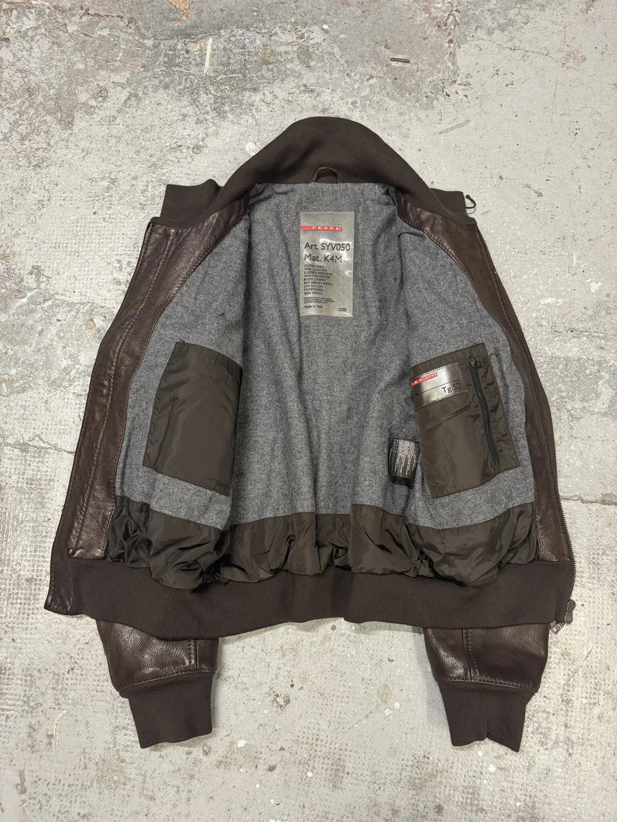 2000s Prada Brown Leather Premium Jacket (M/L) ClwexiS 5
