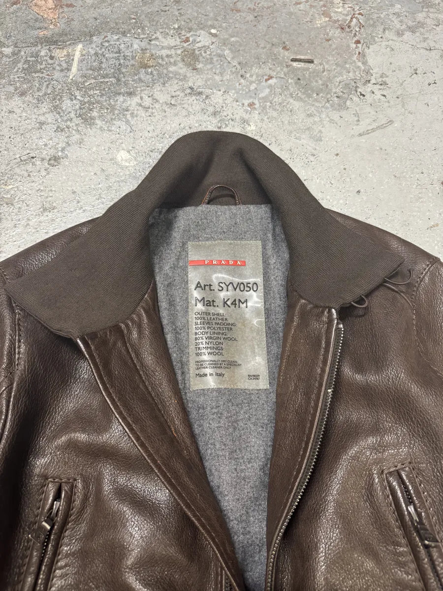 2000s Prada Brown Leather Premium Jacket (M/L) ClwexiS 7