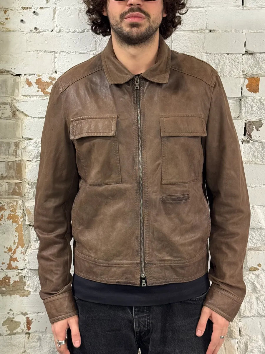 2000s Prada Brown Leather Zip-Up Jacket PSbOpyL 1