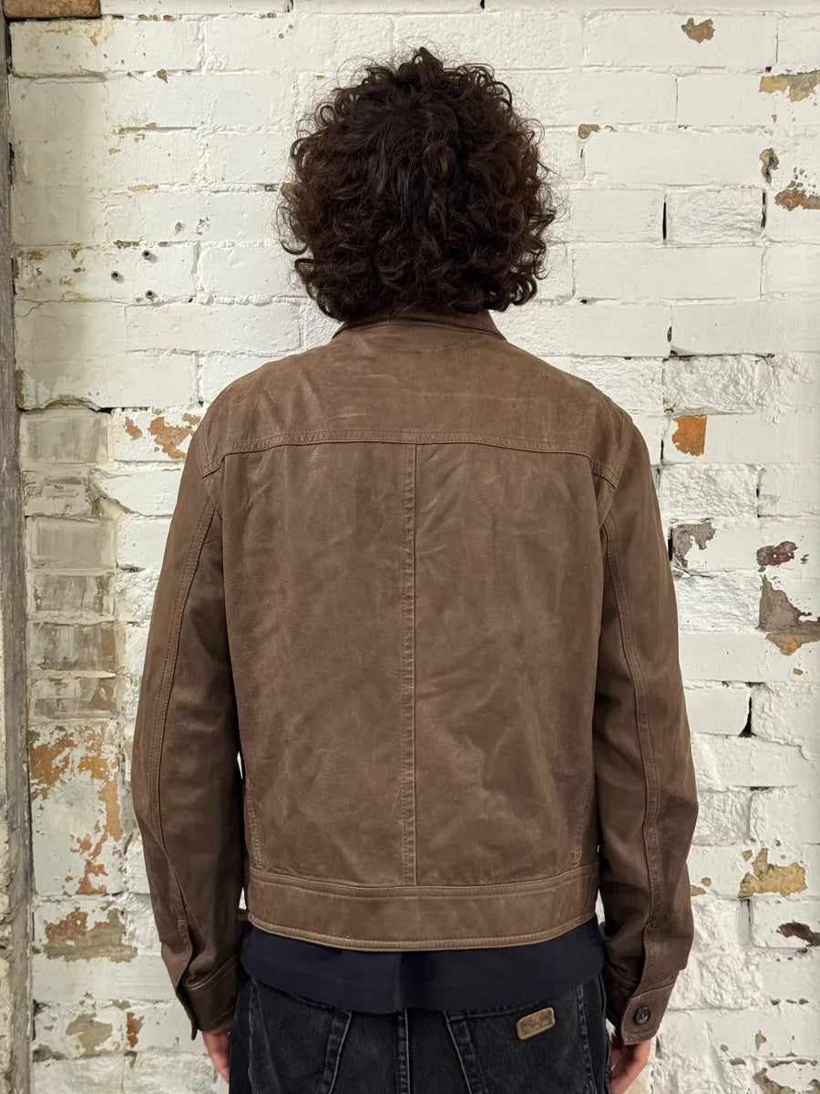 2000s Prada Brown Leather Zip-Up Jacket PSbOpyL 2