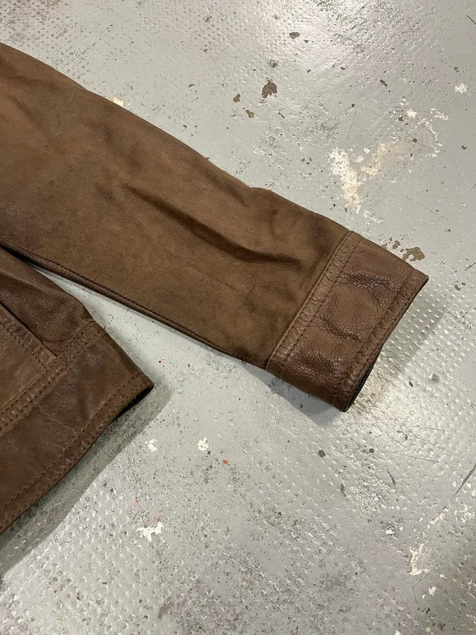 2000s Prada Brown Leather Zip-Up Jacket PSbOpyL 5