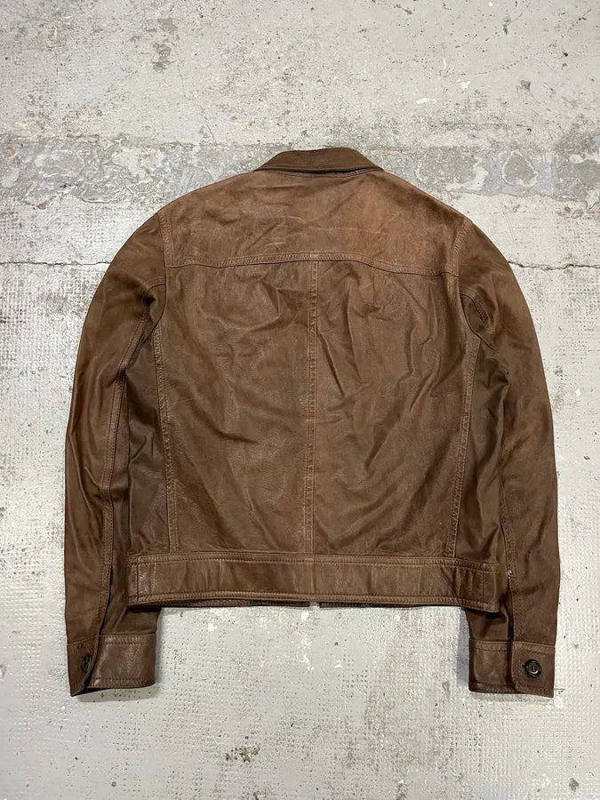 2000s Prada Brown Leather Zip-Up Jacket PSbOpyL 6