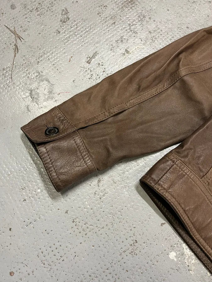 2000s Prada Brown Leather Zip-Up Jacket PSbOpyL 7