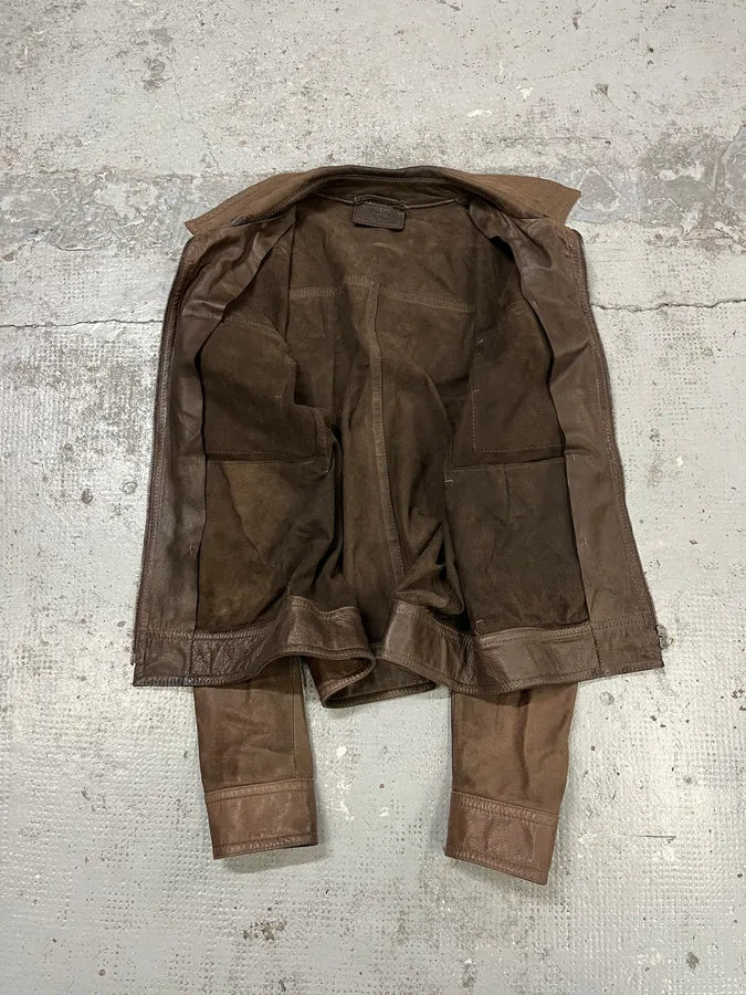 2000s Prada Brown Leather Zip-Up Jacket PSbOpyL 8