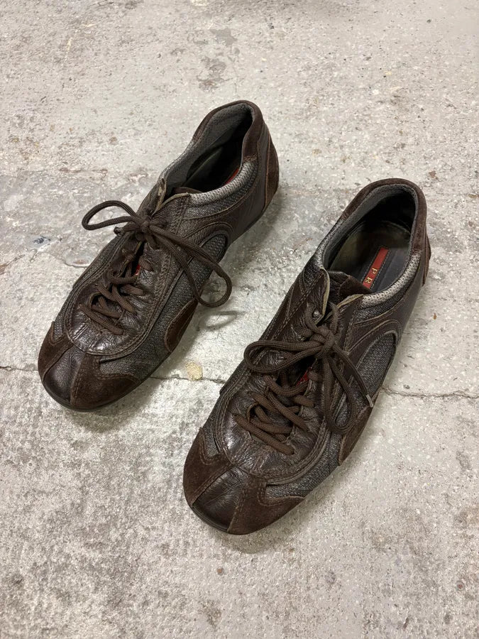 2000s Prada Brown Low Boxing Suede Leather Shoes CbJrqah 2