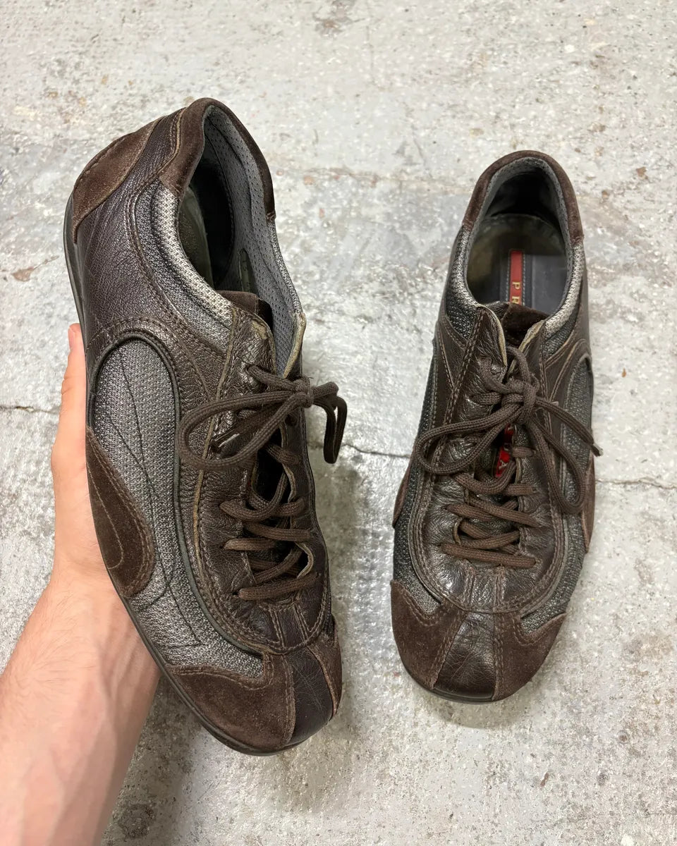 2000s Prada Brown Low Boxing Suede Leather Shoes CbJrqah 0