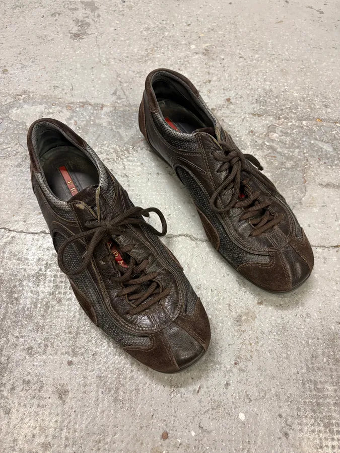 2000s Prada Brown Low Boxing Suede Leather Shoes CbJrqah 3