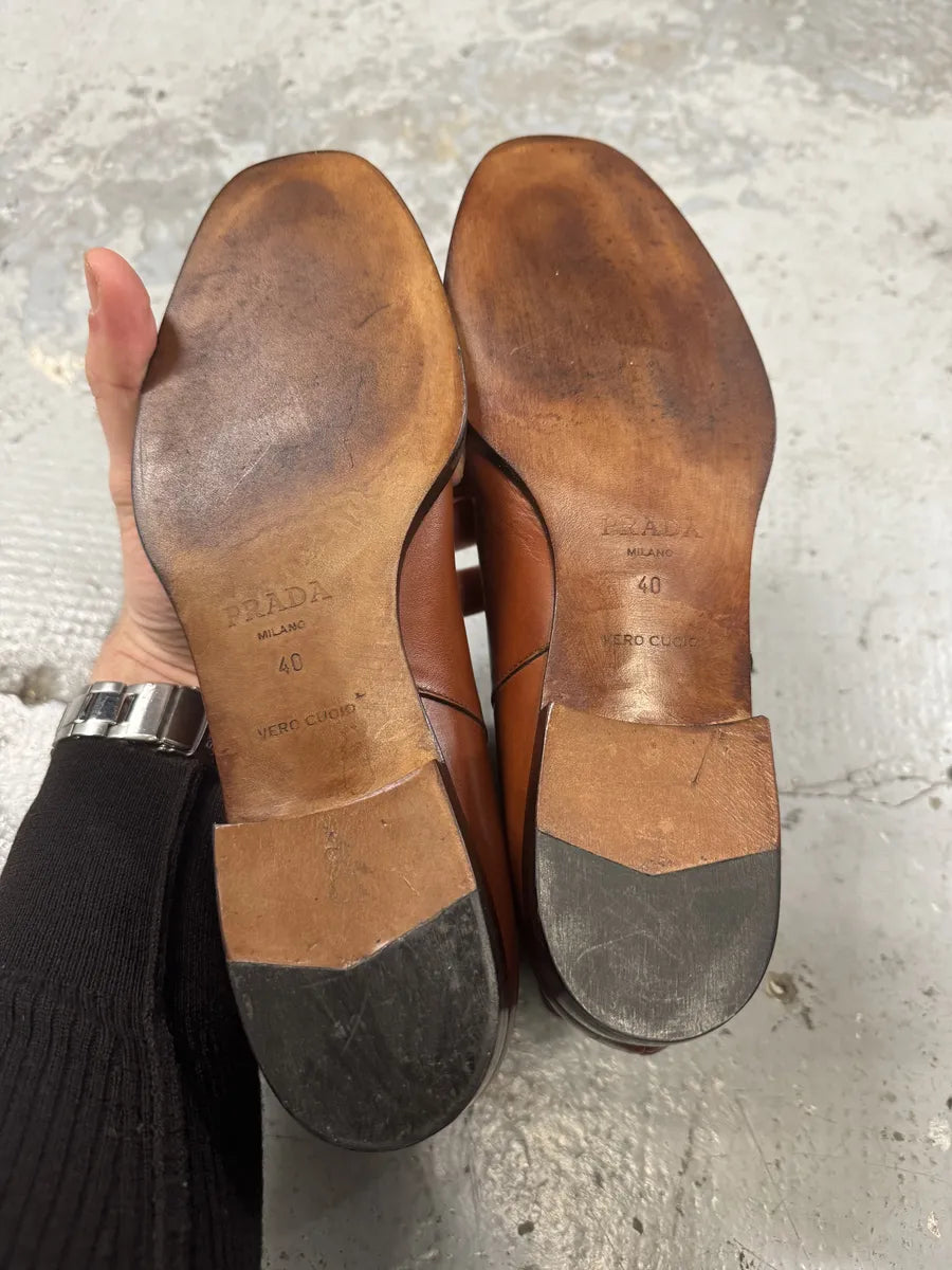 2000s Prada Brown Minimalist Leather Boots pJRDdYH 4