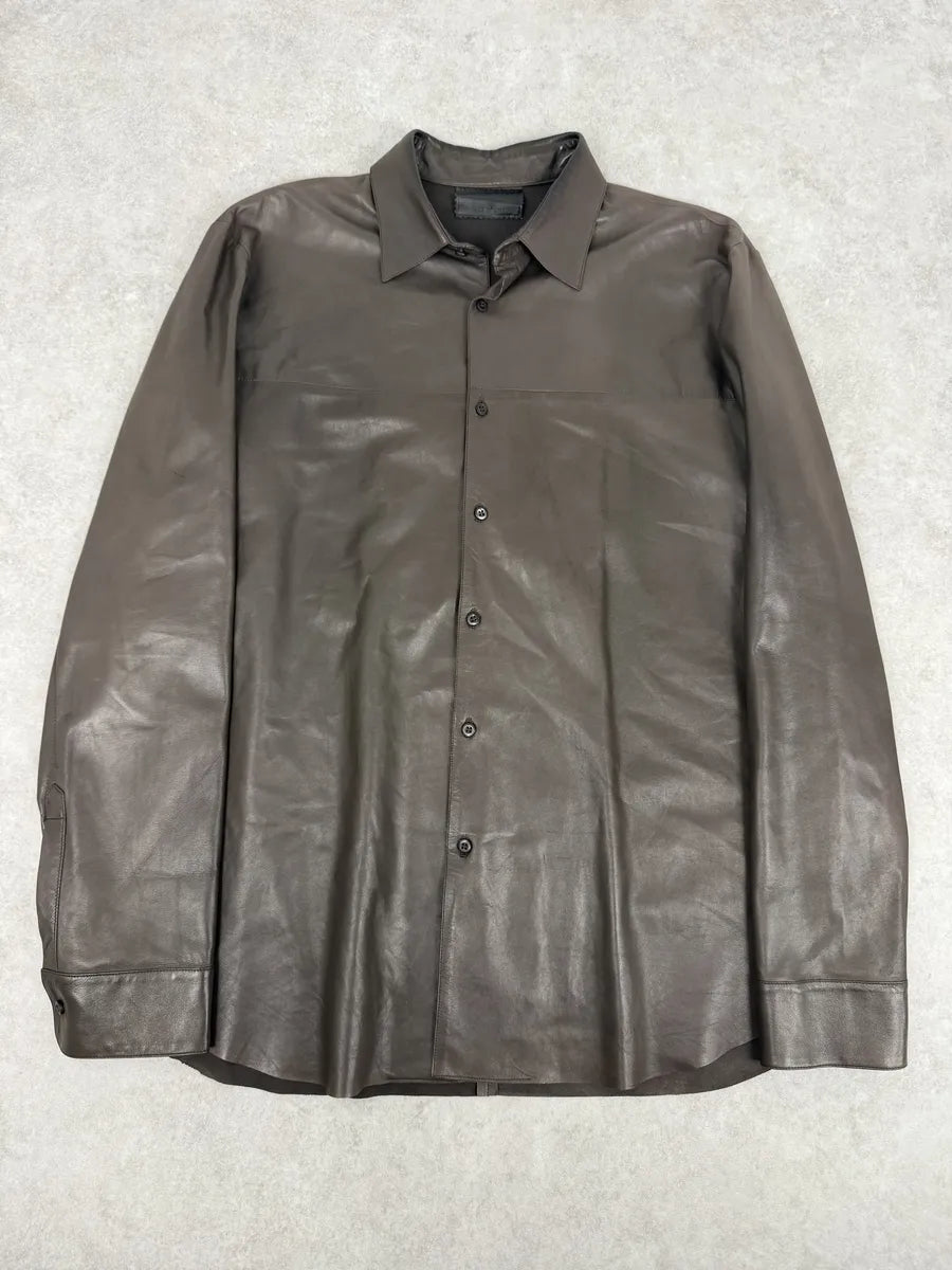 2000s Prada Brown Premium Lamb Leather Shirt Jacket oxsLOrJ 0