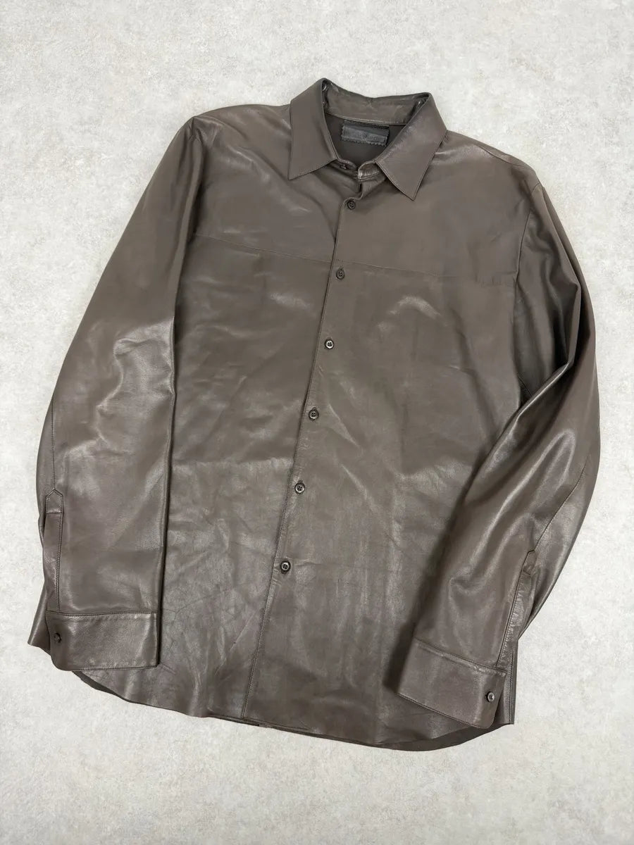 2000s Prada Brown Premium Lamb Leather Shirt Jacket oxsLOrJ 1
