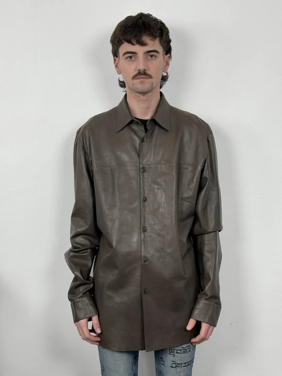 2000s Prada Brown Premium Lamb Leather Shirt Jacket oxsLOrJ 3