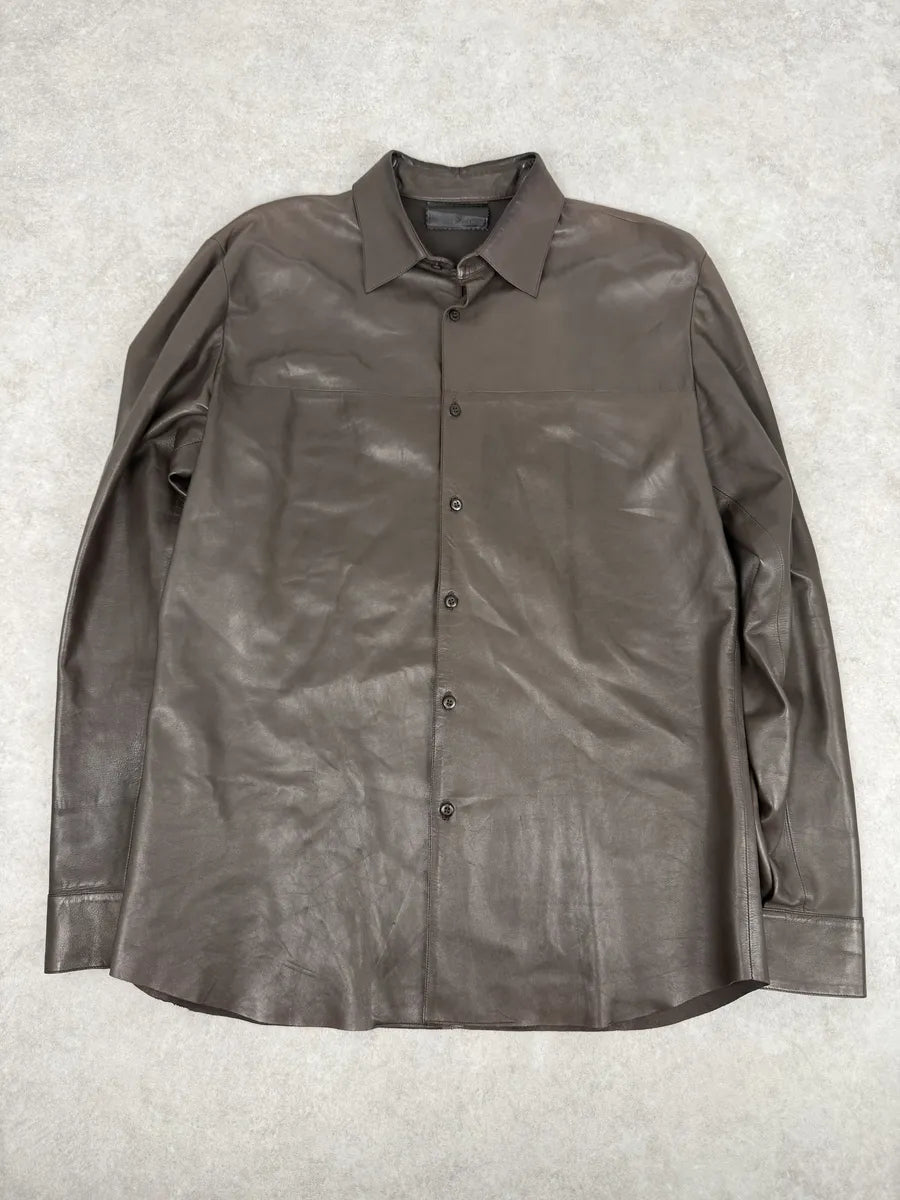2000s Prada Brown Premium Lamb Leather Shirt Jacket oxsLOrJ 4