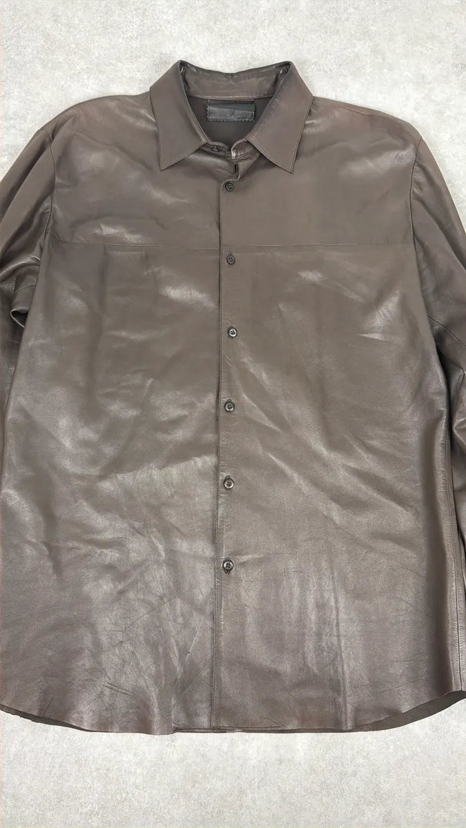 2000s Prada Brown Premium Lamb Leather Shirt Jacket oxsLOrJ 5