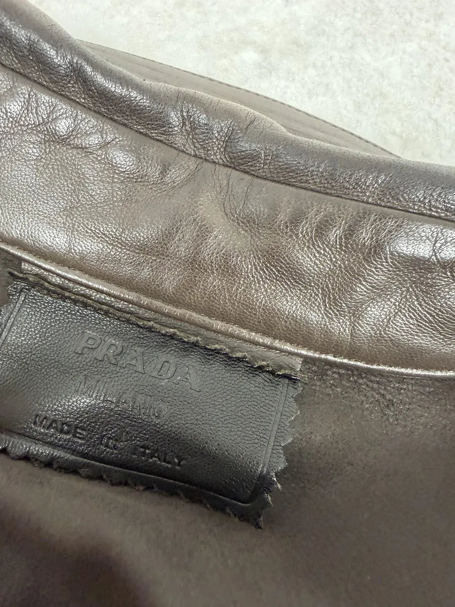 2000s Prada Brown Premium Lamb Leather Shirt Jacket oxsLOrJ 8