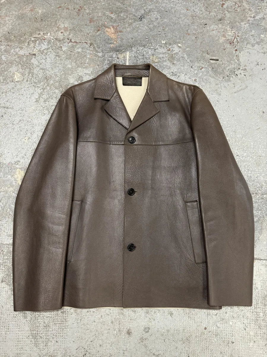 2000s Prada Brown Pure Premium Buttoned Leather Jacket (M/L) RKbmuJr 0