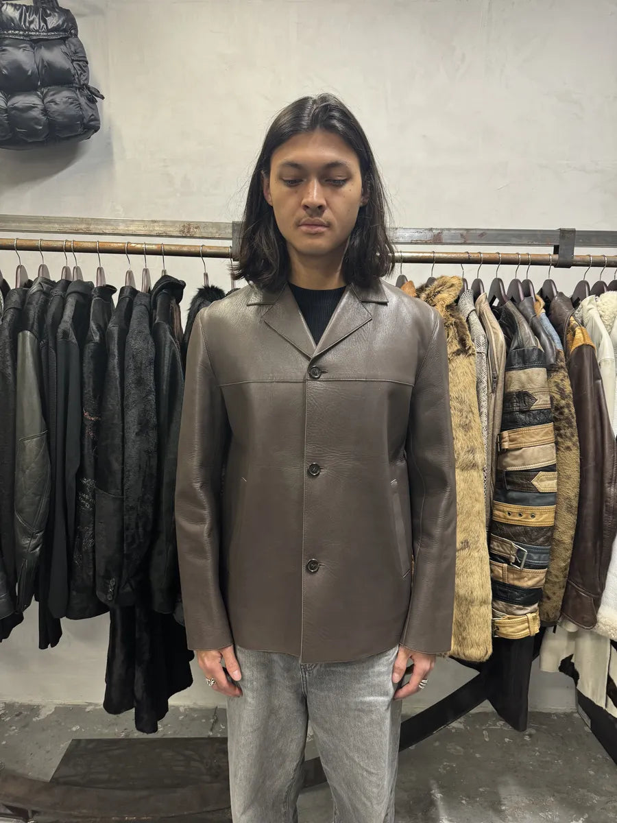 2000s Prada Brown Pure Premium Buttoned Leather Jacket (M/L) RKbmuJr 1
