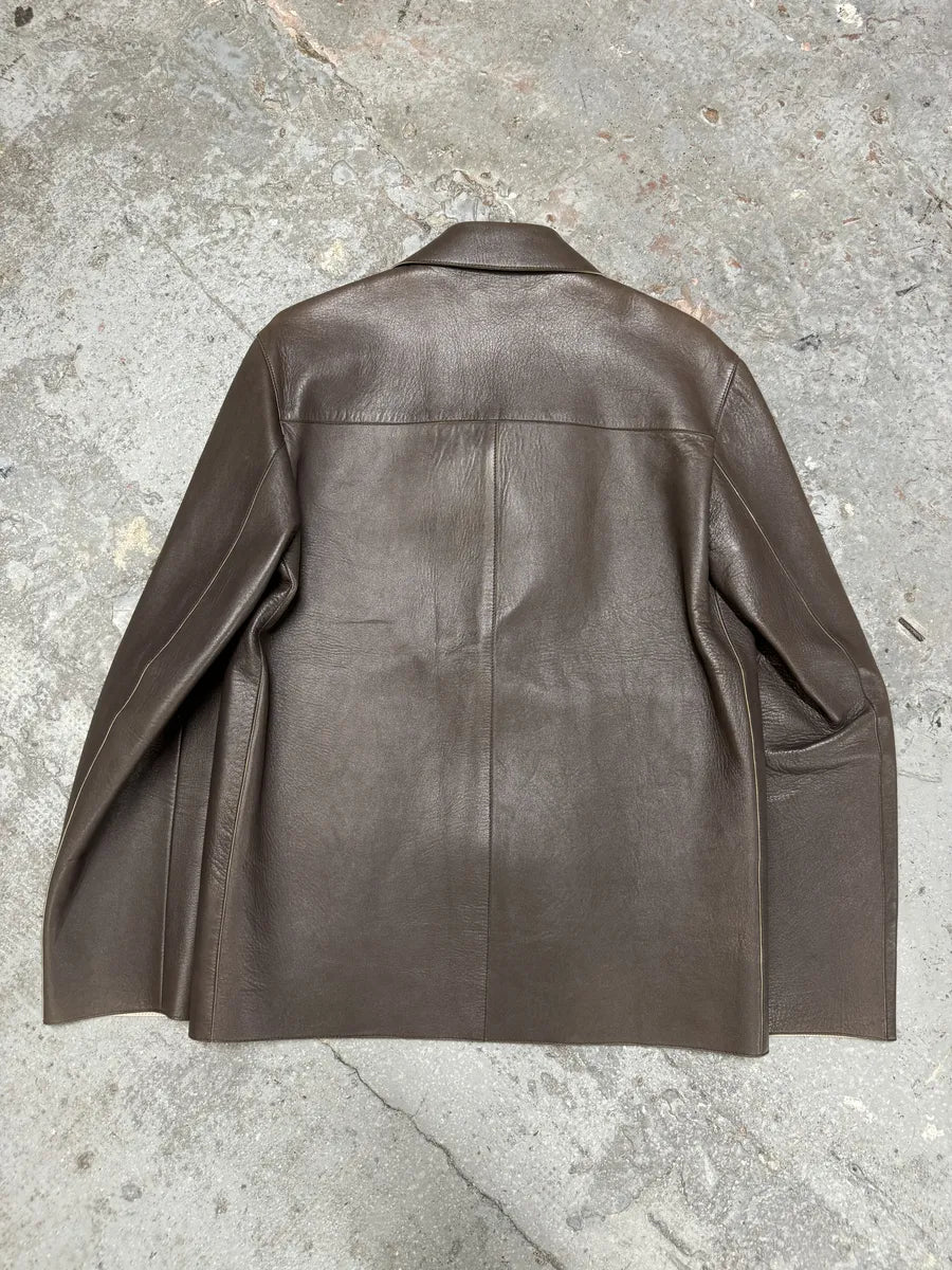 2000s Prada Brown Pure Premium Buttoned Leather Jacket (M/L) RKbmuJr 3