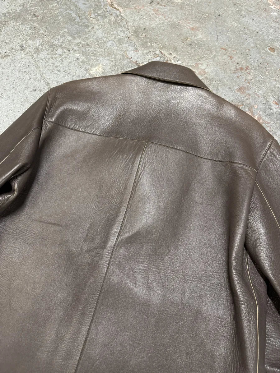 2000s Prada Brown Pure Premium Buttoned Leather Jacket (M/L) RKbmuJr 4