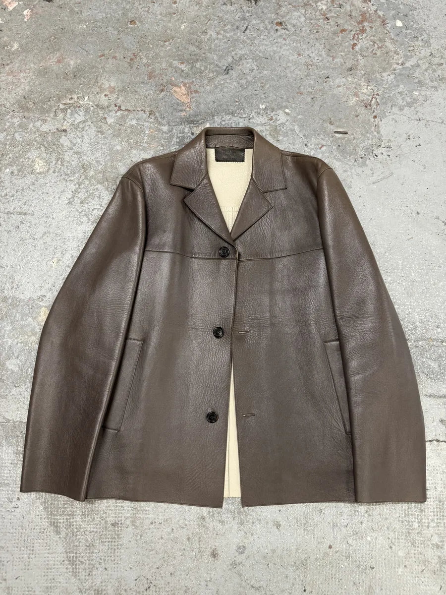 2000s Prada Brown Pure Premium Buttoned Leather Jacket (M/L) RKbmuJr 5