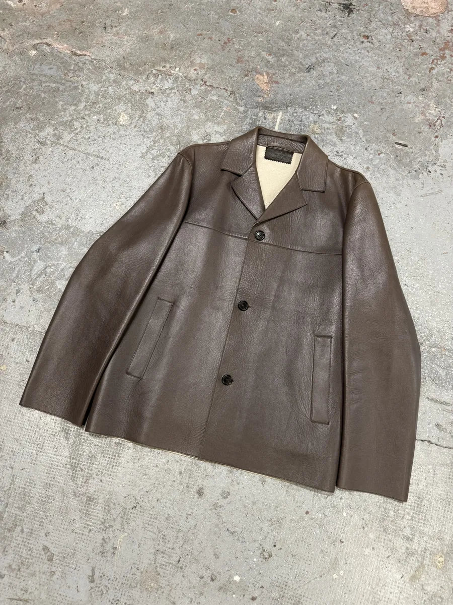 2000s Prada Brown Pure Premium Buttoned Leather Jacket (M/L) RKbmuJr 6