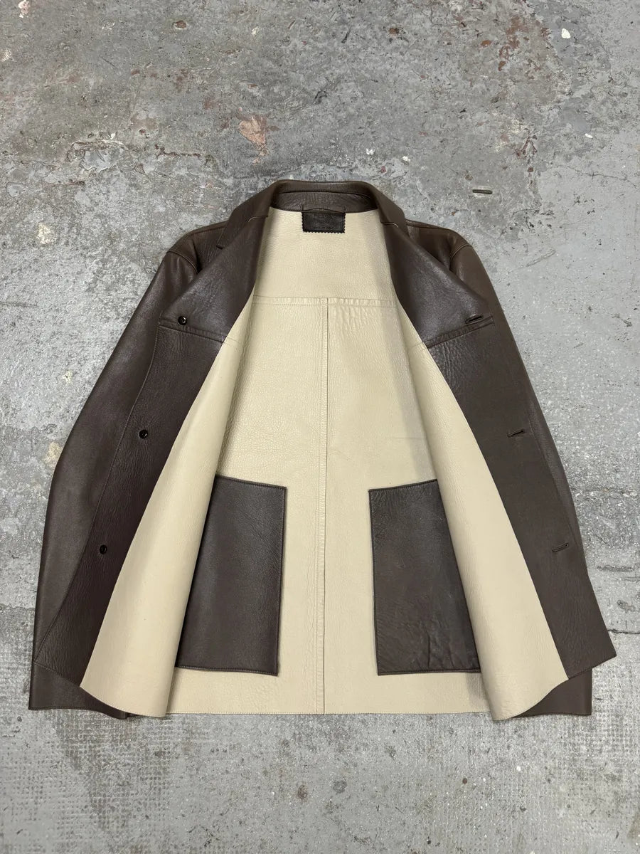 2000s Prada Brown Pure Premium Buttoned Leather Jacket (M/L) RKbmuJr 8