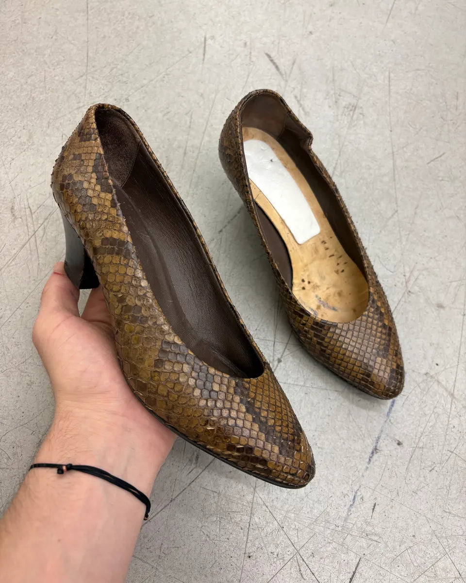 2000s Prada Brown Python Snakeskin Leather Heels WgfWEUN 0