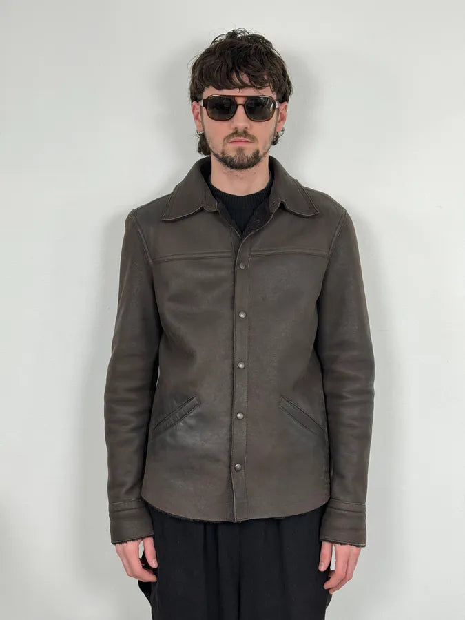 2000s Prada Brown Shearling Leather Buttoned Jacket BprMnkY 1