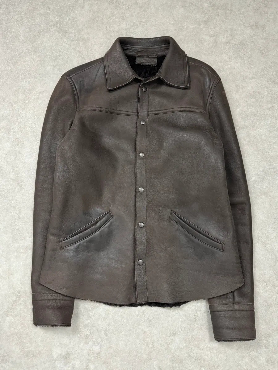 2000s Prada Brown Shearling Leather Buttoned Jacket BprMnkY 3