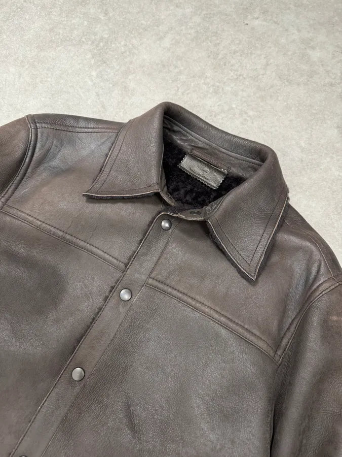 2000s Prada Brown Shearling Leather Buttoned Jacket BprMnkY 4
