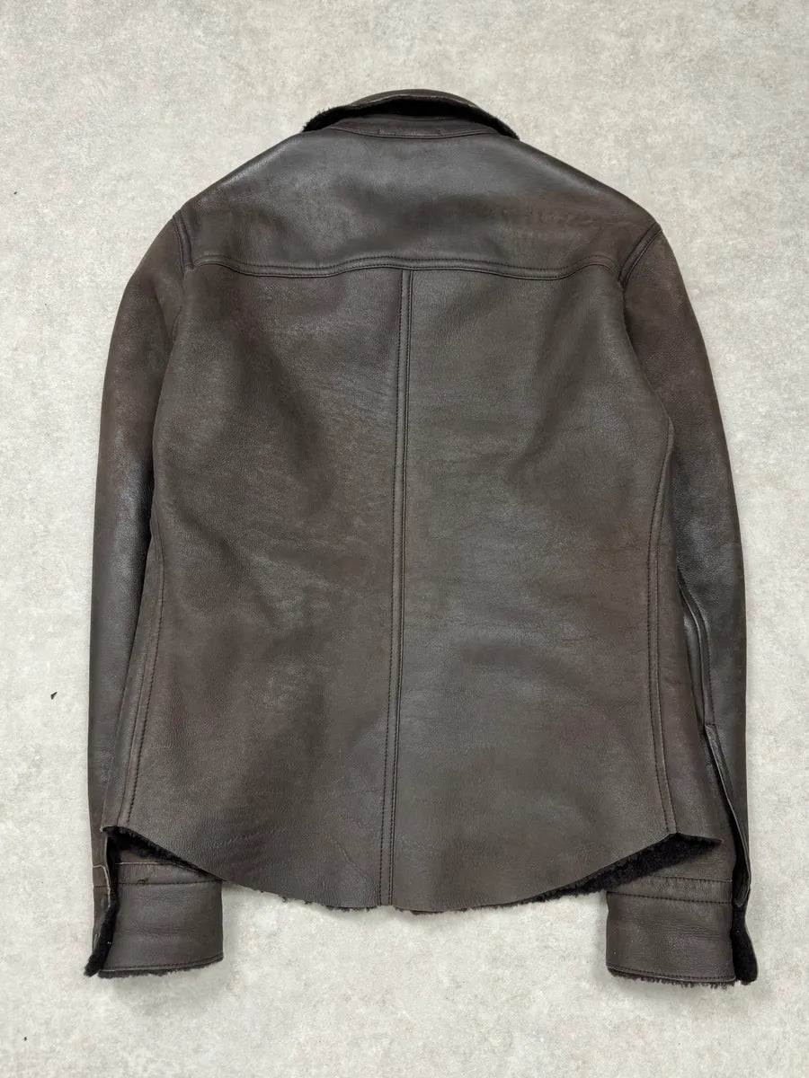 2000s Prada Brown Shearling Leather Buttoned Jacket BprMnkY 6