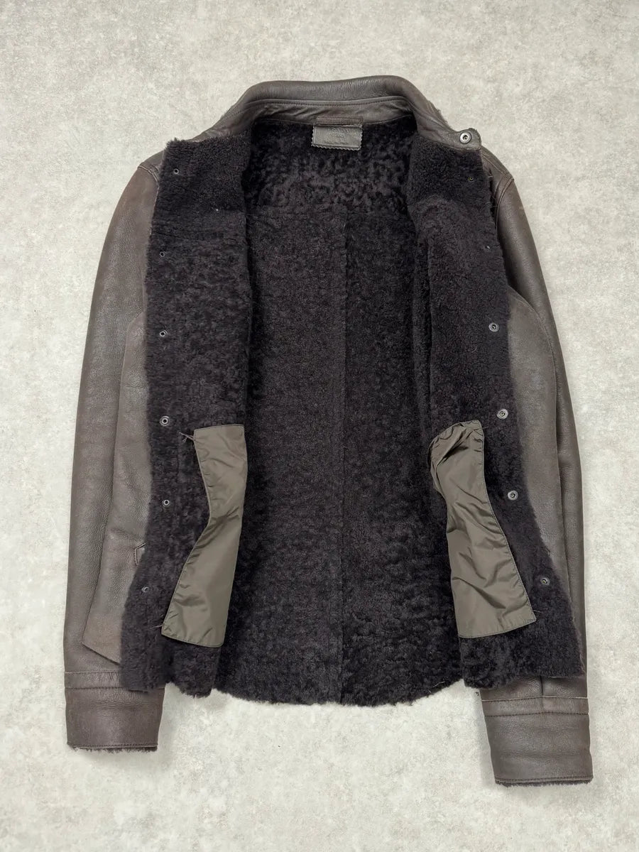 2000s Prada Brown Shearling Leather Buttoned Jacket BprMnkY 7
