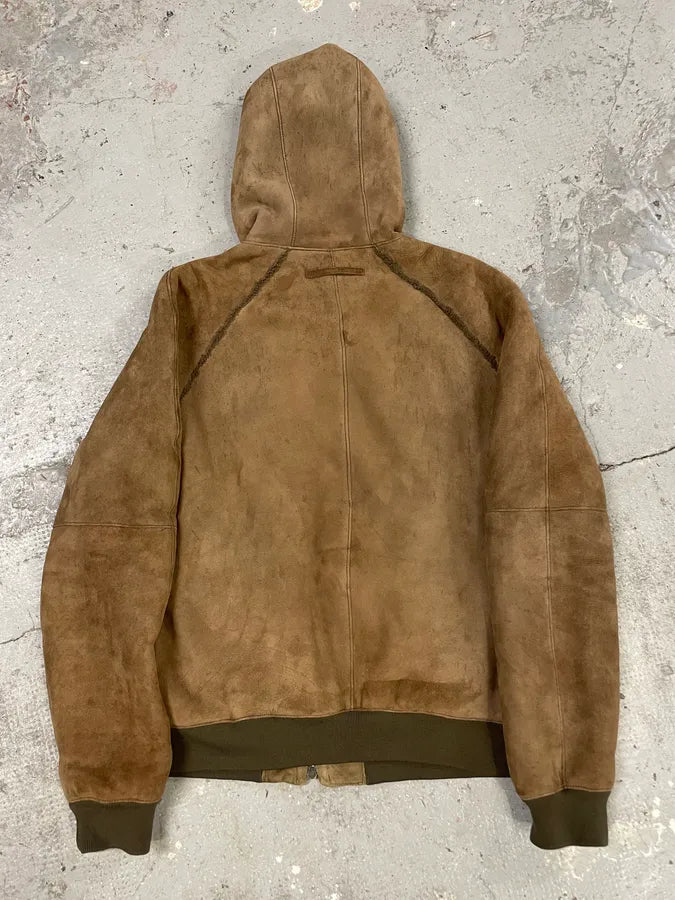 2000s Prada Brown Shearling Leather Hooded Jacket (M/L) AhEnieb 1