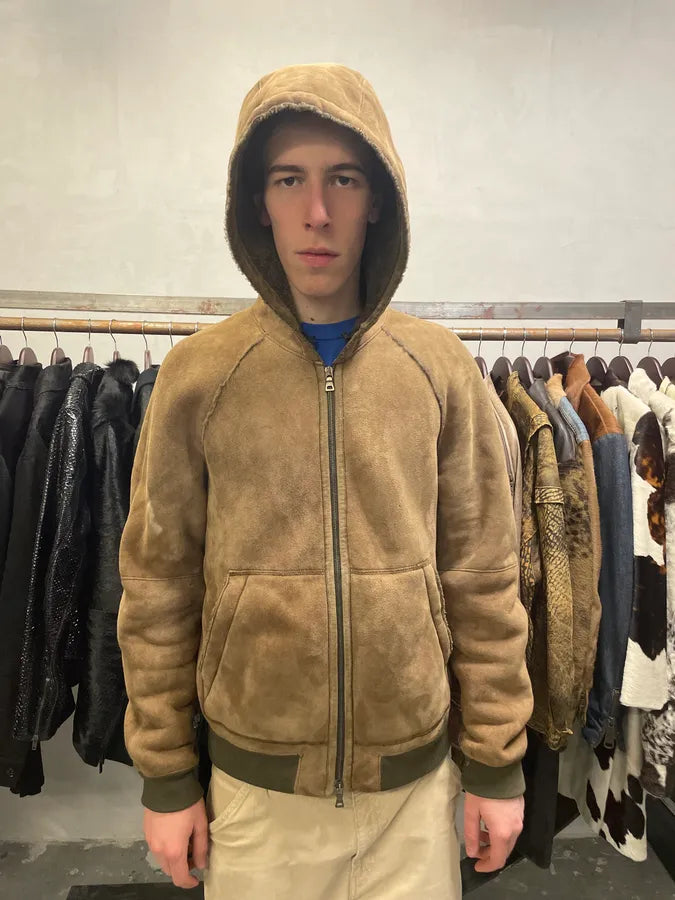 2000s Prada Brown Shearling Leather Hooded Jacket (M/L) AhEnieb 2