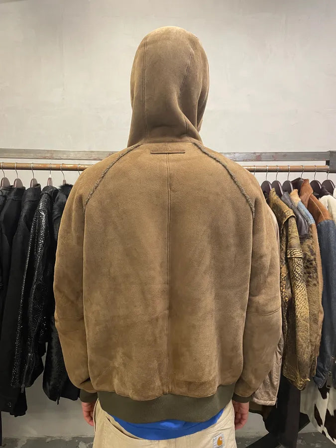 2000s Prada Brown Shearling Leather Hooded Jacket (M/L) AhEnieb 3